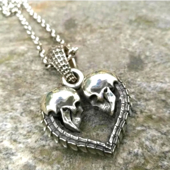 Jewelry - New Stainless Steel Double Skull Heart Necklace, Gothic Jewelry  Skull Pendant